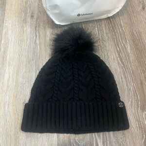 lululemon athletica Black Cable Knit Beanie with Pom-Pom